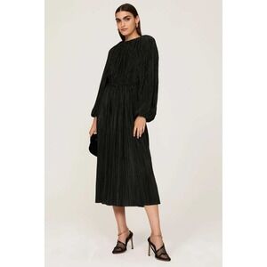 ATLEIN COLLECTIVE Black Pleated Long Sleeve Midi Dress Size M